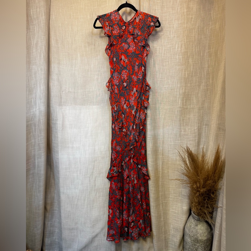 SALONI Tamara B Maxi Dress Gown in Ruby Jungle Monkey Size US 2 - Picture 7 of 13
